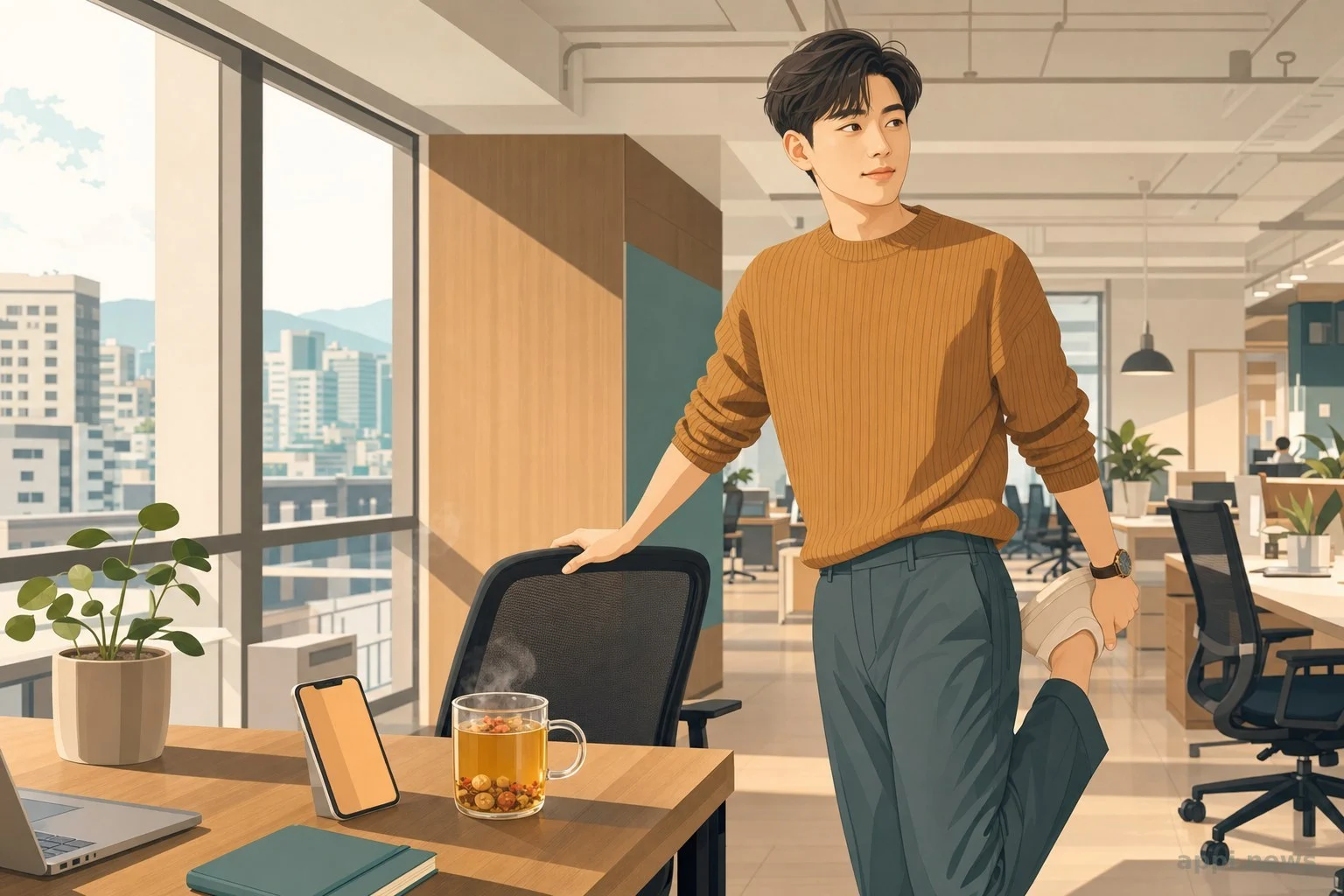 久坐族日常飲水與起身活動的搭配示意圖