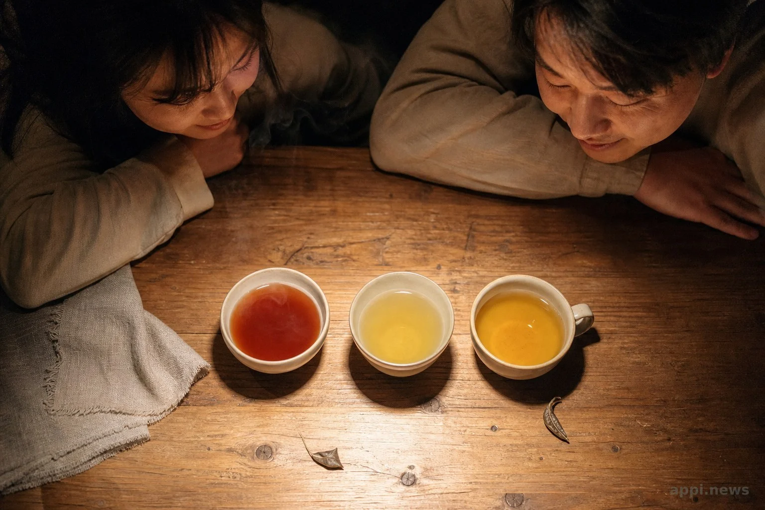 紅茶、綠茶、烏龍茶三杯茶並排的示意畫面