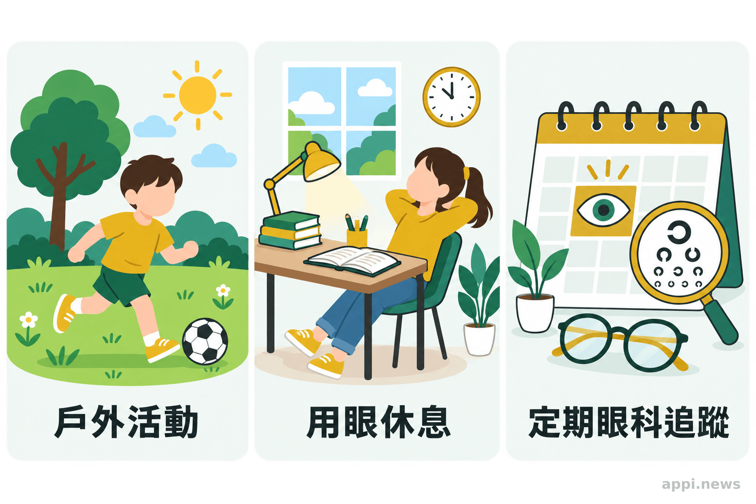兒童護眼三個重點：戶外活動、近距離用眼休息與定期眼科追蹤